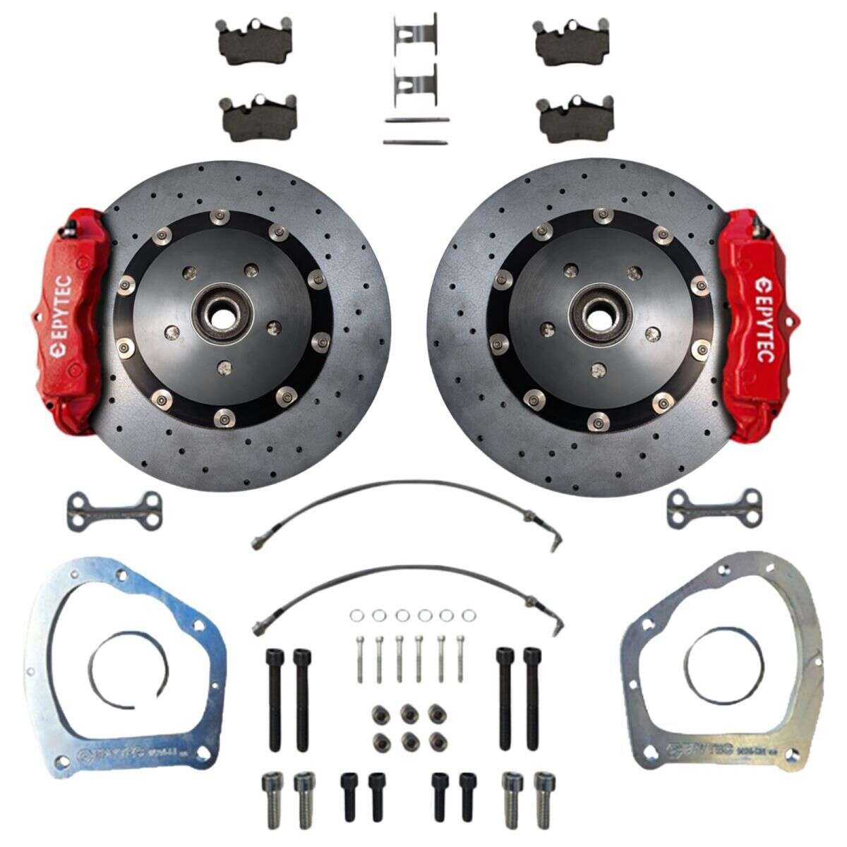 Large Brake System KIT Rear Axle Golf 7R Audi A3 8V Porsche Cayenne 4-Piston Caliper VW Golf 5R 6R Handbrake Caliper 355x22 Ceramic Brake Disc - Caliper Color: Red with Epytec Logo