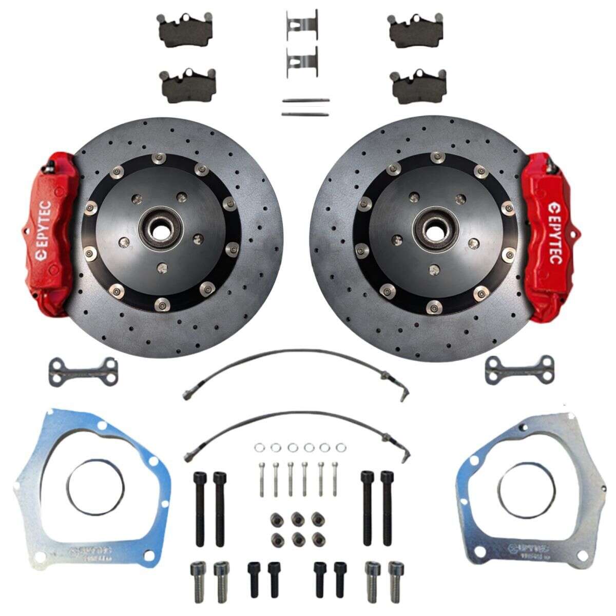 Large Rear Brake System KIT Golf 5 6 Audi A1 A3 Porsche Cayenne 4-Piston Caliper VW Golf 5R 6R Handbrake Caliper 355x22 Ceramic Brake Disc - Caliper Color: Red with Epytec Logo