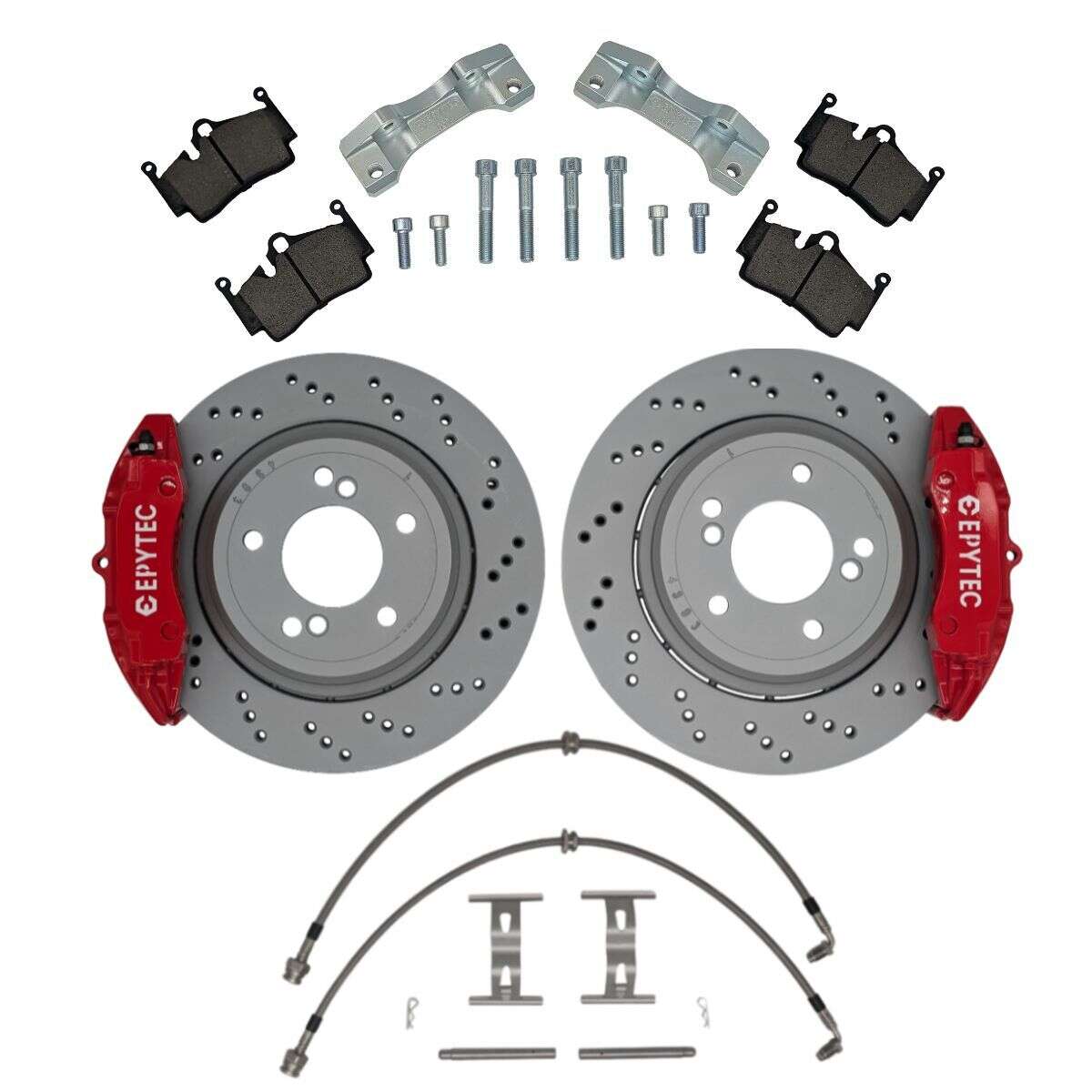Large brake system KIT rear axle BMW E36 320 M3 brake caliper adapter Porsche Cayenne 4-piston 328x20 brake disc - Colour brake caliper: red with Epytec logo Large brake system KIT rear axle BMW E36 320 M3 brake caliper adapter Porsche Cayenne 4-piston 328x20 brake disc - Colour brake caliper: red with Epytec logo