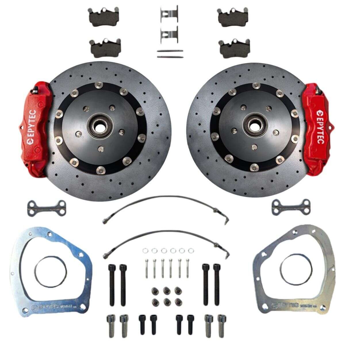 Big Rear Brake System KIT Touran Jetta Audi TT Skoda Porsche Cayenne 4-Piston Caliper VW Golf 5R 6R Handbrake Caliper 355x22 Ceramic Brake Disc - Caliper Color: Red with Epytec Logo