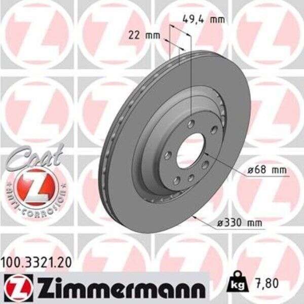 2x Audi A6 C6 brake disc Zimmermann 330x22 ZIM204 100.3321.20