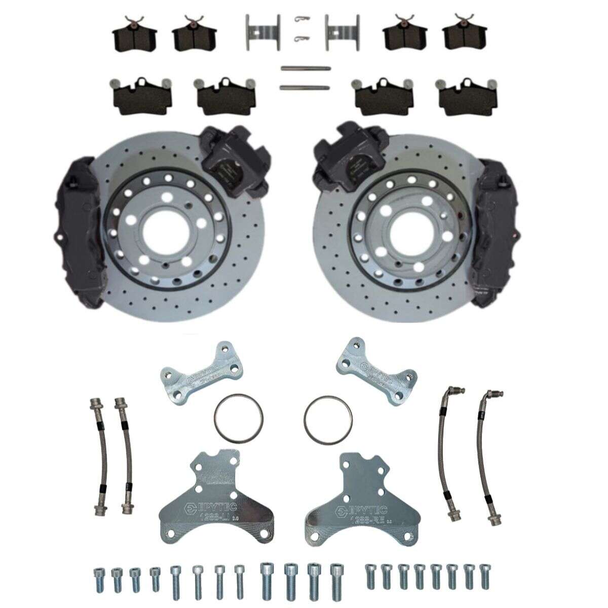 Großes Bremsanlagen KIT Hinterachse VW Polo WRC Audi A1 A2 Seat Ibiza Porsche Cayenne 4-Kolben Sattel VW Golf 4R Handbremssattel 310x22 Bremsscheibe - Farbe Bremssattel: Blank ohne Farbe
