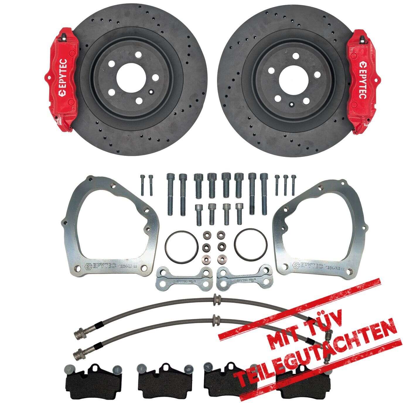 Big brake system KIT rear axle VW Golf 7 Audi A3 Porsche Cayenne 4-piston caliper VW Golf 7R handbrake caliper 356x22 brake disc with parts certificate - Colour brake caliper: red with Epytec logo