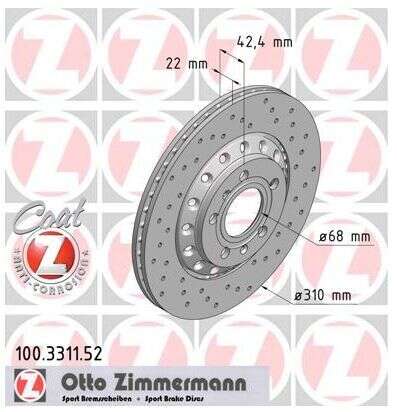 2x Audi A8 S8 quattro VW Phaeton 3.0 V6 TDI Bremsscheibe Zimmermann Sport 310x22 100.3311.52