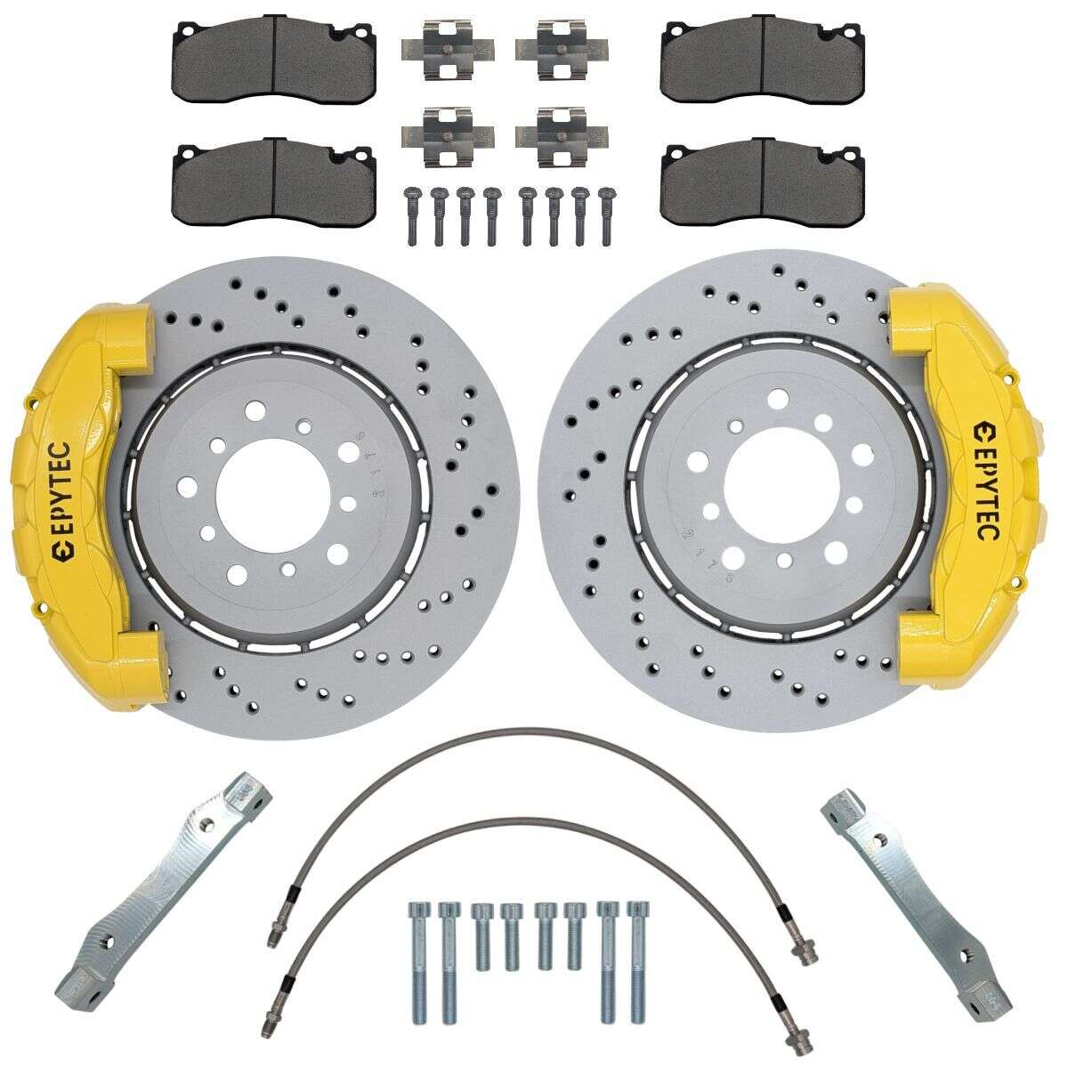 Großes Bremsanlagen KIT Vorderachse BMW E46 M3 BMW Performance 135i 6-Kolben Bremsanlage 345x28mm Bremsscheibe - Farbe Bremssattel: Gelb mit Epytec Logo