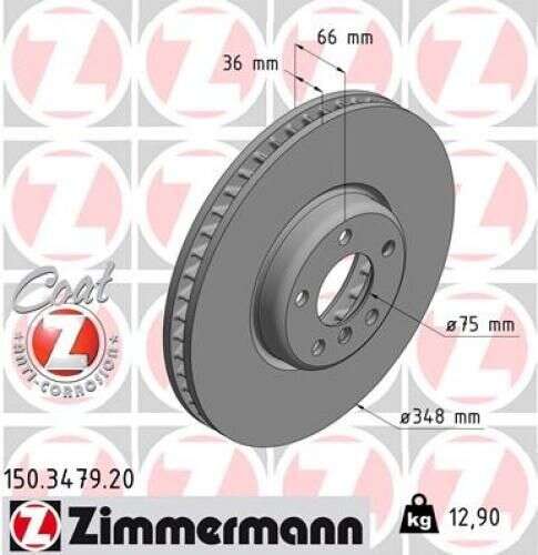 2x BMW 5 series F10 6 series F12 F13 7 series F01 348x36mm front Zimmermann Coat Z brake disc 150.3479.20