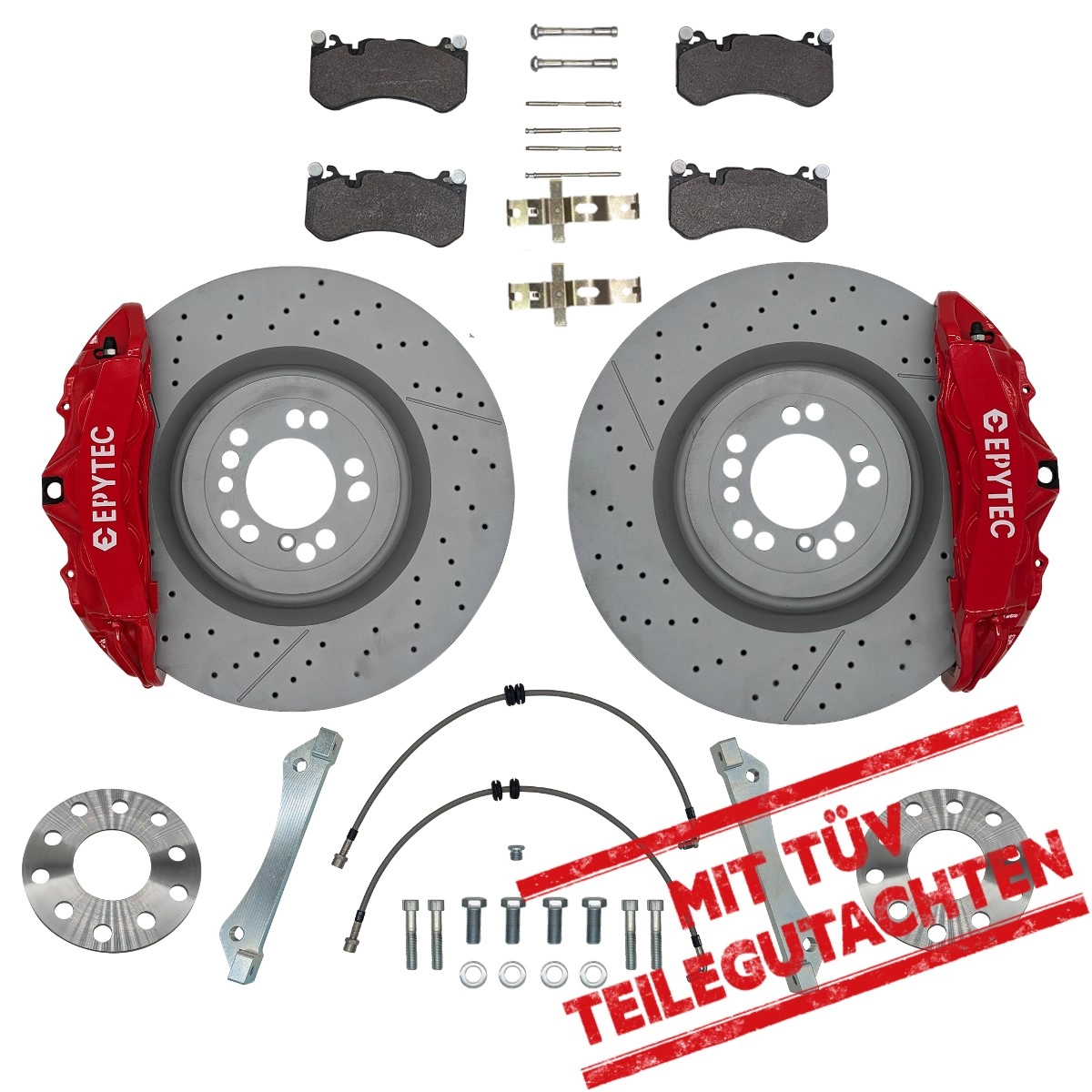 Systèmes de freinage KIT VW T5 T6 Bus Mercedes GL 6 pistons W204 AMG étrier de frein 390x36mm disque de frein avec certificat de conformité - Couleur étrier de frein : rouge avec logo Epytec