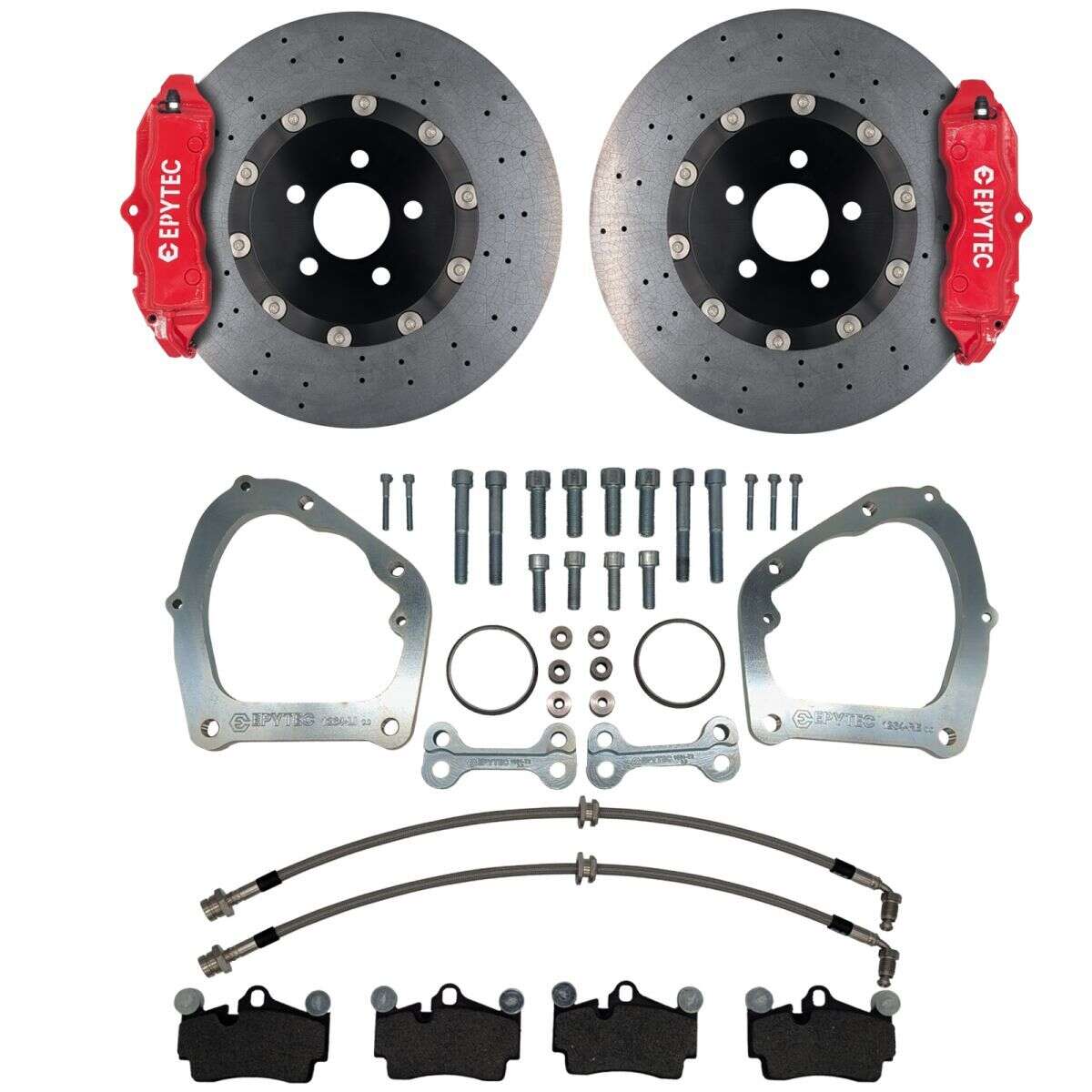 Großes Bremsanlagen KIT Hinterachse Golf 7 Golf 8 Audi A3 8V Porsche Cayenne 4-Kolben Sattel VW Golf 7R Handbremssattel 355x22 Keramik Bremsscheibe - Farbe Bremssattel: Rot mit Epytec Logo