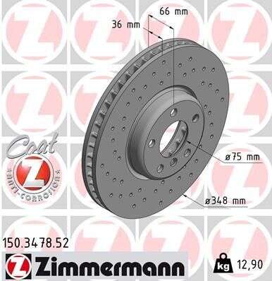 2x BMW 5 series F10 6 series F12 F13 7 series F01 348x36mm front brake disc Zimmermann Sport Coat Z 150.3478.52