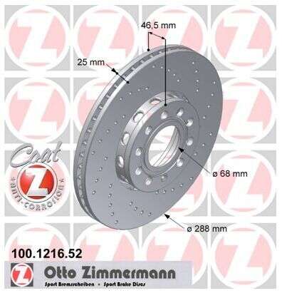 2x Audi A4 1.8 T quattro TDI VW Passat 1.9 TDI V6 Bremsscheibe Zimmermann Sport 288x25 Seat Skoda 100.1216.52