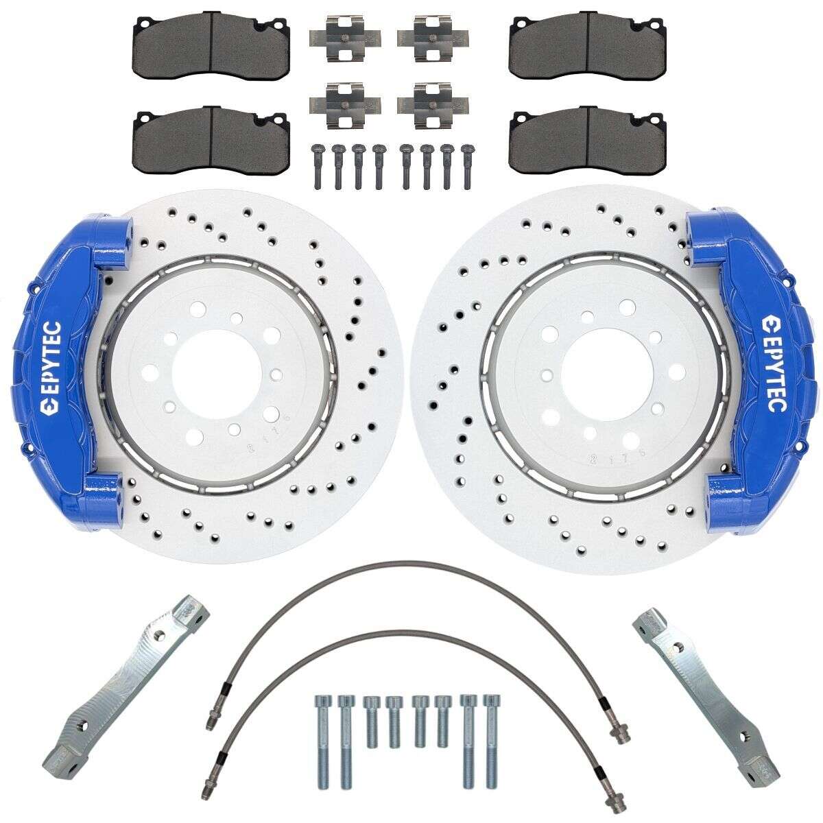 Großes Bremsanlagen KIT Vorderachse BMW E46 M3 BMW Performance 135i 6-Kolben Bremsanlage 345x28mm Bremsscheibe - Farbe Bremssattel: Blau mit Epytec Logo