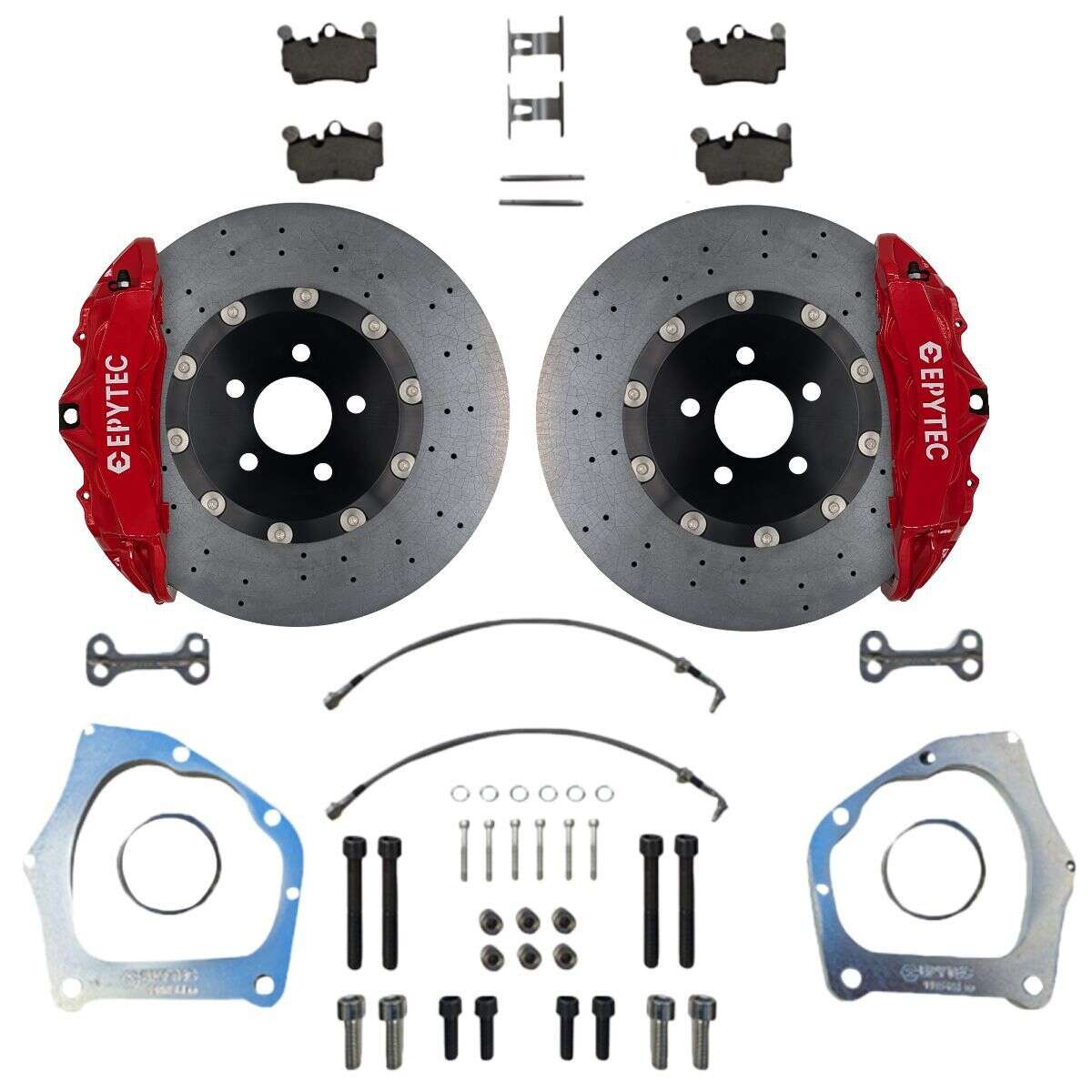 Großes Bremsanlagen KIT Hinterachse Golf 5 6 Audi A1 A3 Porsche Cayenne 4-Kolben Sattel VW Golf 5R 6R Handbremssattel 355x22 Keramik Bremsscheibe - Farbe Bremssattel: Rot mit Epytec Logo
