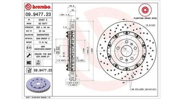 2x zweiteilige Brembo Bremsscheibe Audi A4 B6 B7 365x34  09.9477.23