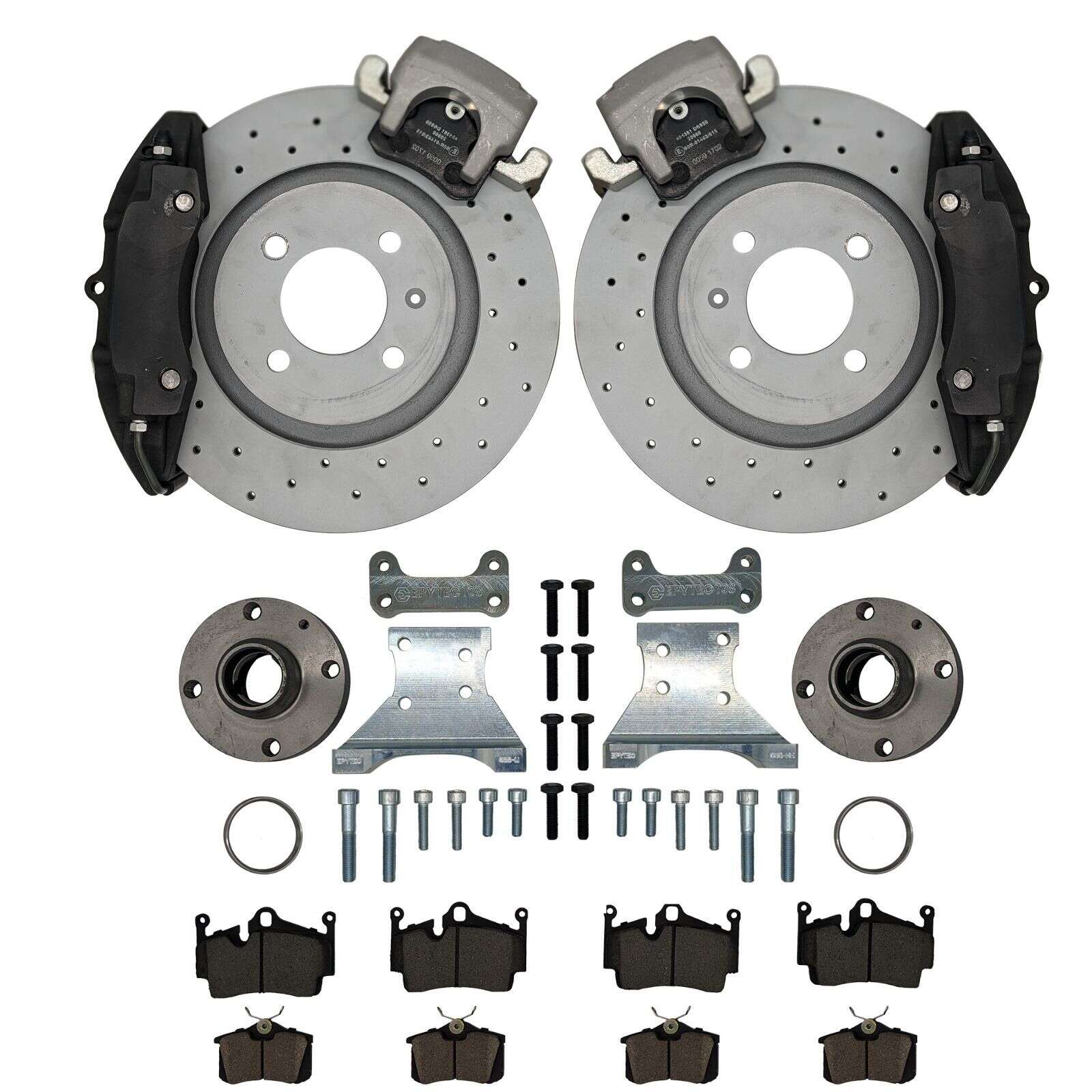 Large brake system KIT rear axle VW Golf Scirocco Corrado G60 Porsche Cayenne 4-piston caliper Golf 4 R32 Audi S3 handbrake caliper 280x22 brake disc - Colour brake caliper: blank without colour