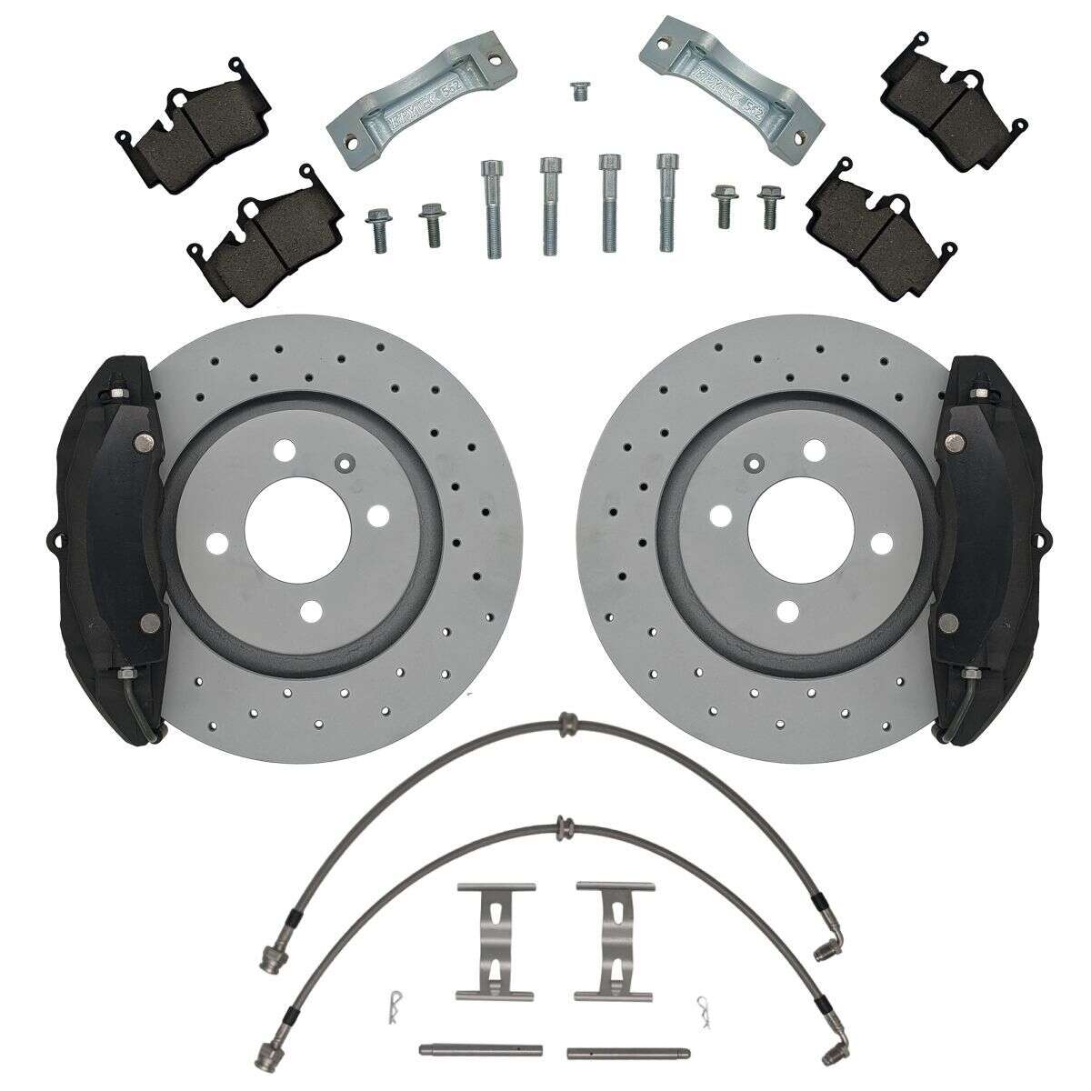 Bremsanlagen KIT VW Golf 1 Caddy Scirocco 4-Kolben Porsche Boxter 986er Bremssättel 280x22mm Bremsscheibe - Farbe Bremssattel: Blank ohne Farbe