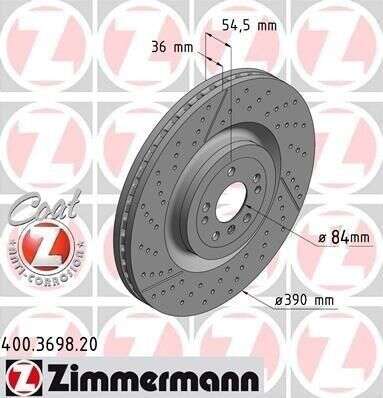 2x Bremscheibe Zimmermann Sport 390x36 umgebohrt auf 5x130 mit Nabenbohrung 84mm