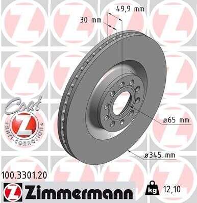 2xdisques de frein de sport Audi A3 S3 2.0 TDI quattro VW Golf GTI Zimmermann 345x30 Seat Skoda 100.3301.52