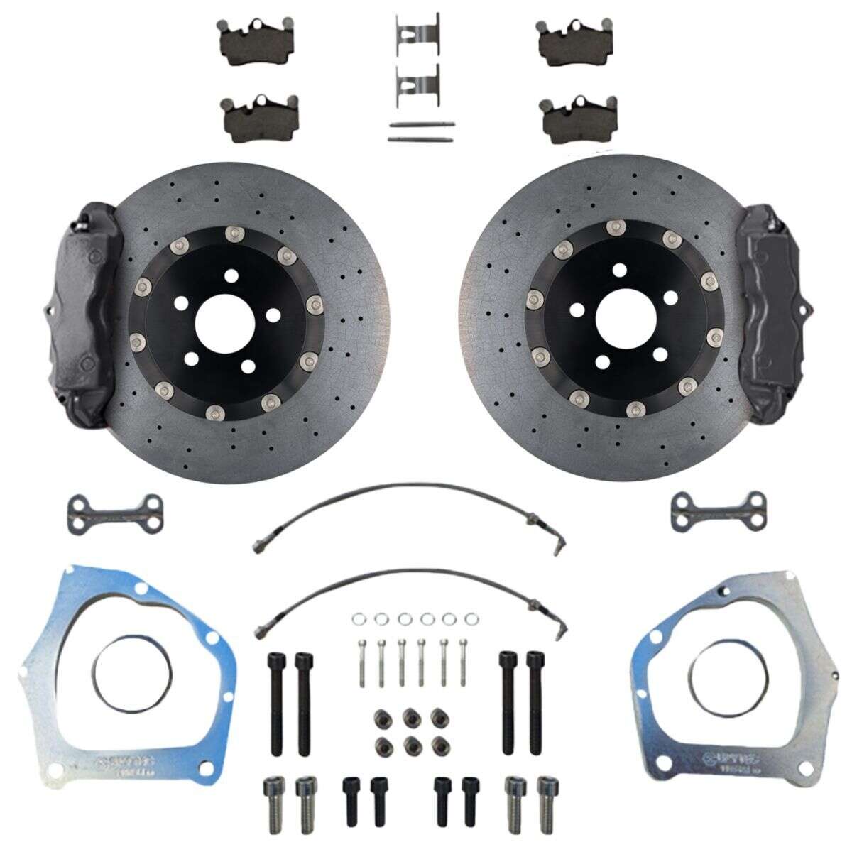 Grand KIT de système de freinage arrière Audi TTRS Passat Audi Q3 Porsche Cayenne étrier 4 pistons VW Golf 5R 6R étrier de frein à main disque de frein céramique 355x22 - Étrier de frein homologué : Brut sans peinture