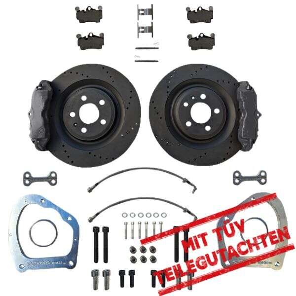 Großes Bremsanlagen KIT Hinterachse Touran Jetta Audi TT Skoda Porsche Cayenne 4-Kolben Sattel VW Golf 7R Handbremssattel 356x22 Bremsscheibe mit Teilegutachten - Farbe Bremssattel: Blank ohne Farbe