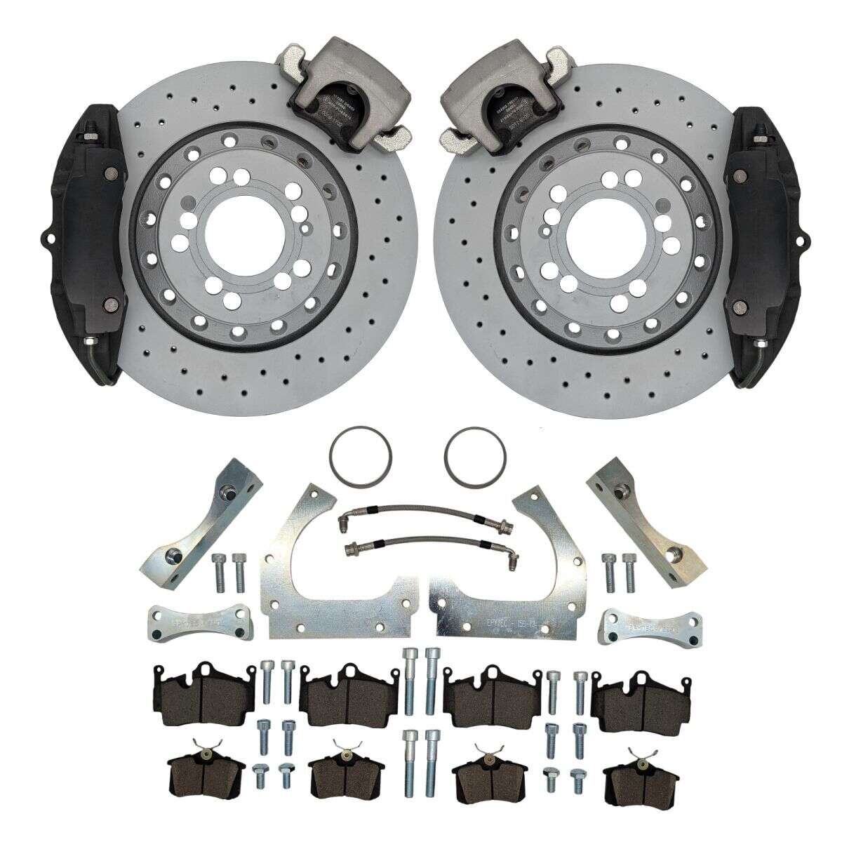 Grand KIT de freinage essieu arrière VW Golf 2 Syncro Golf 3 VR6 Porsche Cayenne étrier 4 pistons Golf 4 R32 Audi S3 étrier de frein à main 310x22 disque de frein - Couleur étrier de frein : nu sans couleur