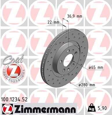 2xAudi A3 VW Bora Variant Golf 4 Variant New Beetle Disque de frein Zimmermann Sport 280x22 100.1234.52