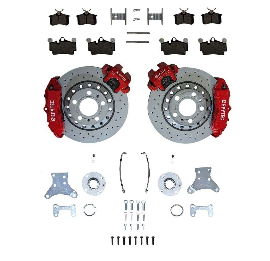 Big Brake system KIT rear axle Golf 1 2 3 Caddy 14D Jetta Porsche Cayenne 4-piston caliper VW Golf 4 R32 handbrake caliper 310x22 brake disc - wheel hubs bolt circle: 4x100 - color brake calipers: red with Epytec logo - Farbe Bremssattel: Rot mit Epy Big Brake system KIT rear axle Golf 1 2 3 Caddy 14D Jetta Porsche Cayenne 4-piston caliper VW Golf 4 R32 handbrake caliper 310x22 brake disc - wheel hubs bolt circle: 4x100 - color brake calipers: red with Epytec logo - Farbe Bremssattel: Rot mit Epy