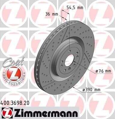 2x brake disc Zimmermann Sport 390x36 rebored to 5x120 with hub bore 76mm