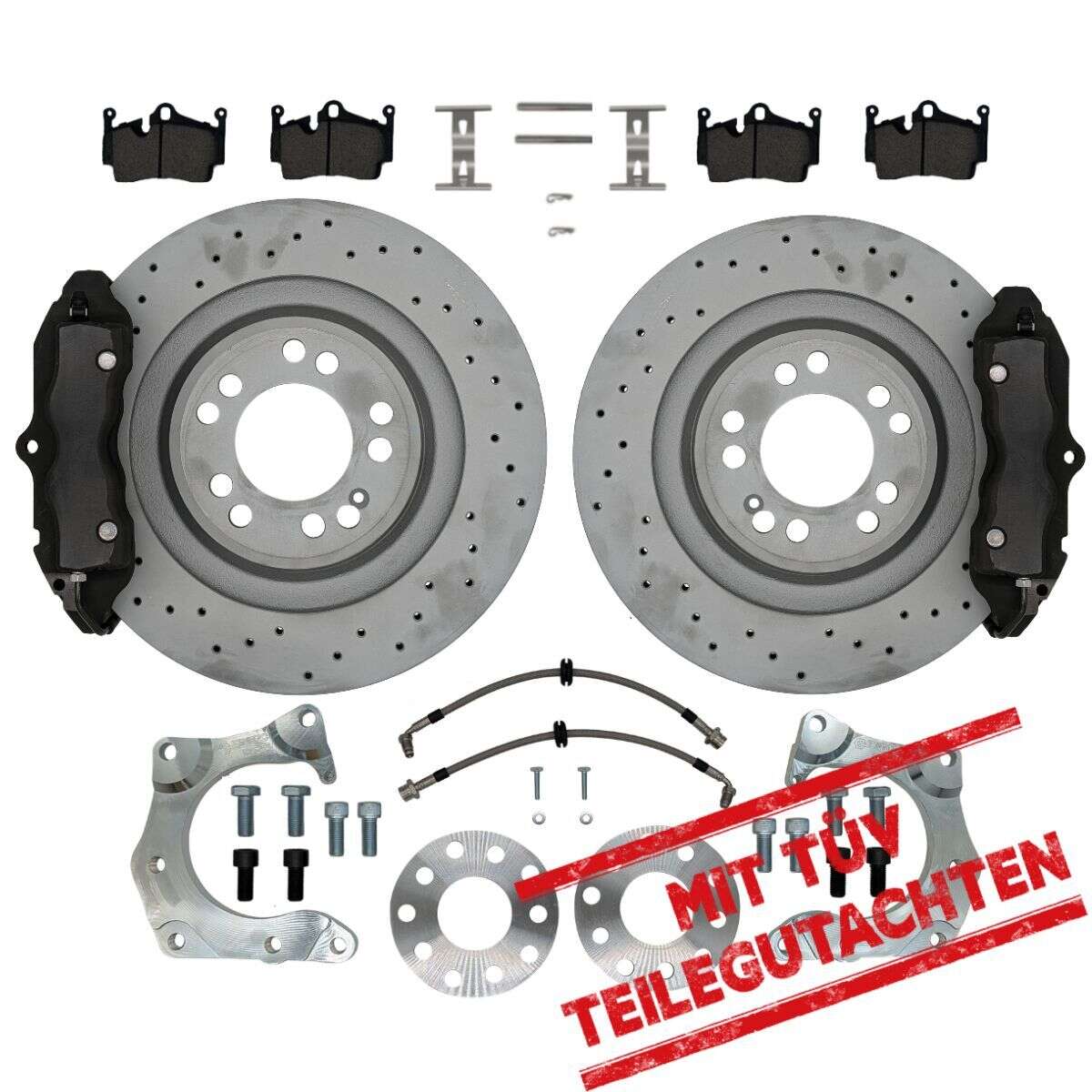 KIT de système de freinage grand essieu arrière VW T5 T6 Bus Porsche Cayenne étrier 4 pistons VW T5 Bus étrier de frein à main 330x22 disques de frein avec certificat de pièces - couleur de l'étrier de frein : vierge sans peinture