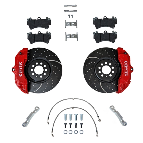 Systèmes de freinage KIT VW Corrado Golf 2 3 Passat VR6 ZR18 Adaptateur d'étrier de frein 334x32mm Disque de frein - Farbe Bremssattel: Rot mit Epytec Logo