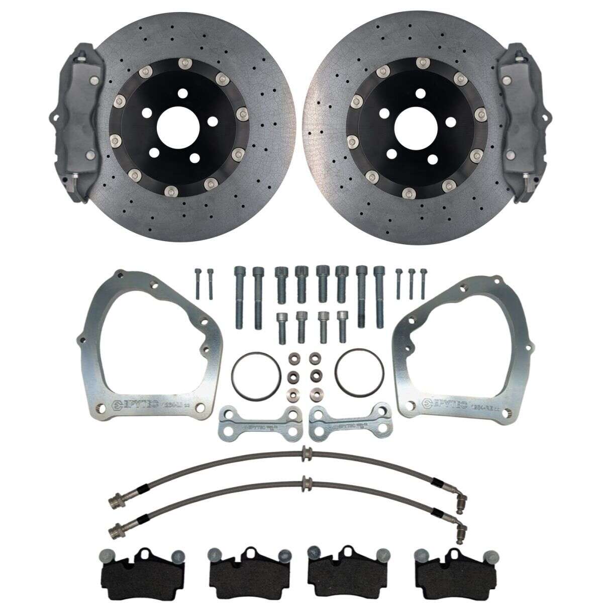 Großes Bremsanlagen KIT Hinterachse Golf 7 Golf 8 Audi A3 8V Porsche Cayenne 4-Kolben Sattel VW Golf 7R Handbremssattel 355x22 Keramik Bremsscheibe - Farbe Bremssattel: Blank ohne Farbe