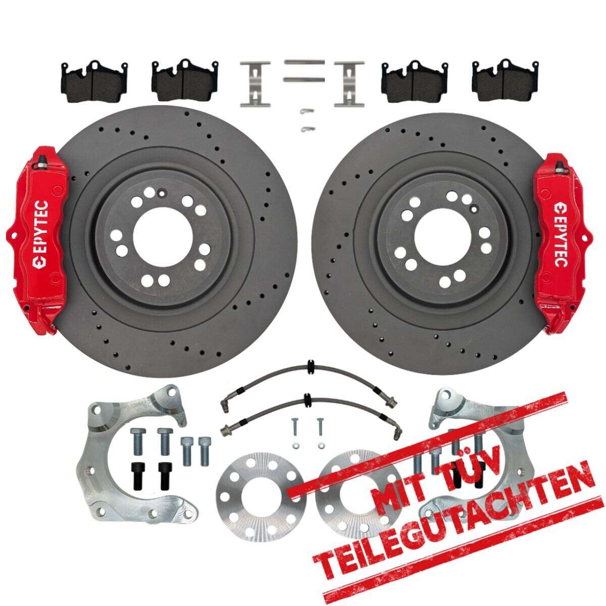 KIT de système de freinage grand essieu arrière VW T5 T6 Bus Porsche Cayenne étrier 4 pistons VW T5 Bus étrier de frein à main 356x22 disques de frein avec certificat de pièces - couleur de l'étrier de frein : rouge avec logo Epytec