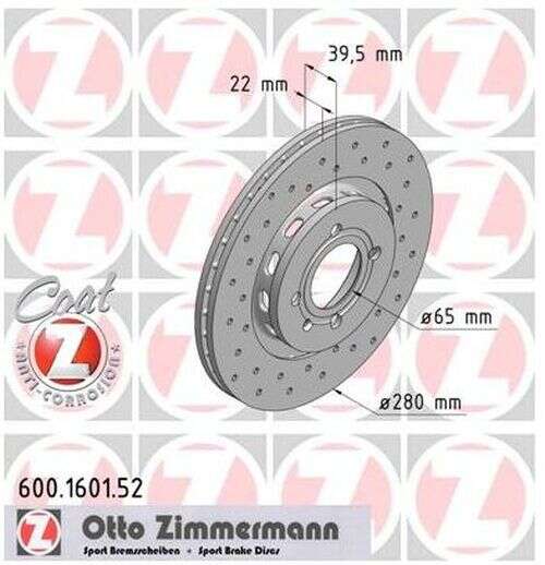 2x VW Golf GTI G60 Bremsscheibe Zimmermann Sport 280x22 Corrado Seat Cordoba Syncro 600.1601.52