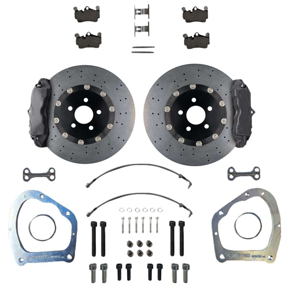 Big Rear Brake System KIT Touran Jetta Audi TT Skoda Porsche Cayenne 4-Piston Caliper VW Golf 5R 6R Handbrake Caliper 355x22 Ceramic Brake Disc - Caliper Color: Bare without Paint