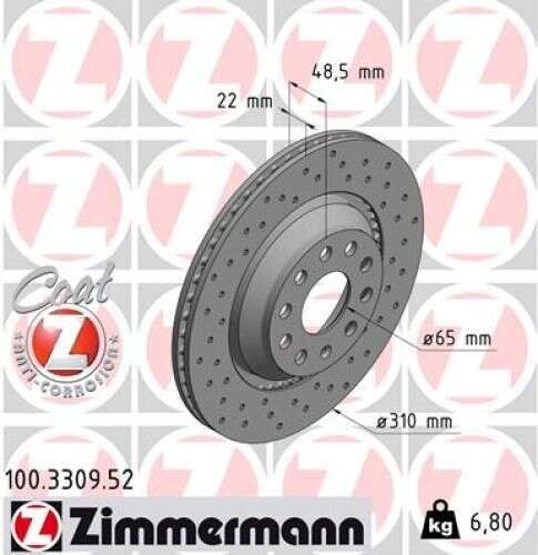 2x VW Golf 5 6 7 Audi A3 TT Seat Skoda 310x22 Zimmermann Sport Coat Z Bremsscheibe 100.3309.52