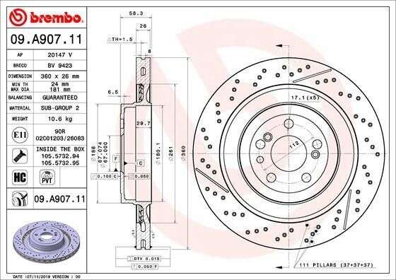 2x Brake disc Mercedes SLS AMG Coupe Roadster 360x26 09.A907.11 2x Brake disc Mercedes SLS AMG Coupe Roadster 360x26 09.A907.11