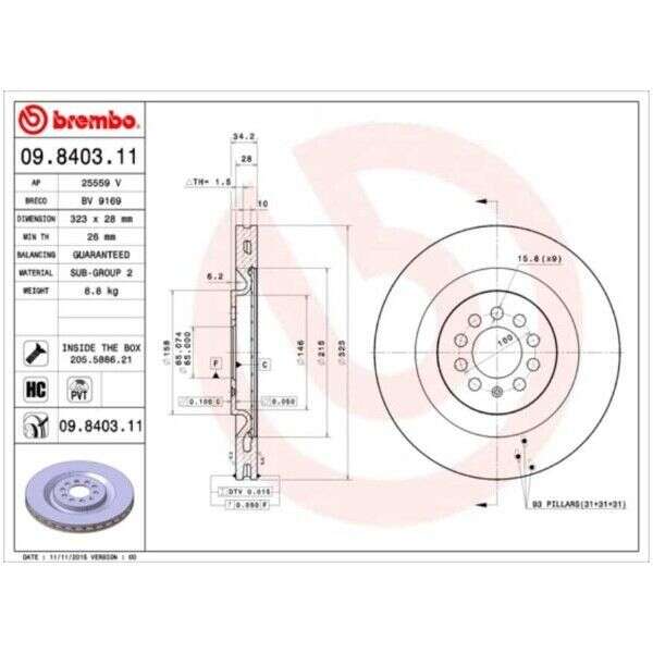 2x Bremsscheibe Seat Leon Cupra 1.8T Brembo 323x28  09.8403.11