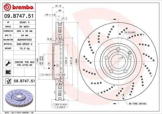 2x Bremsscheibe Brembo Shooting Brake 360x36mm umgebohrt auf 5x114 mit Nabenbohrung 69mm