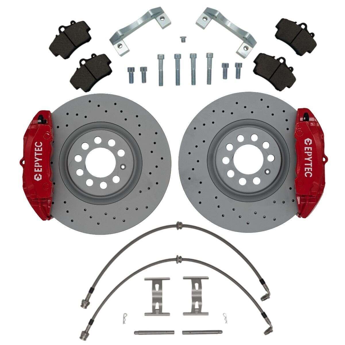 Bremsanlagen KIT VW Golf 3 Corrado VR6 4-Kolben 996 Porsche Bremssattel 312x25mm Bremsscheibe - Farbe Bremssattel: Rot mit Epytec Logo