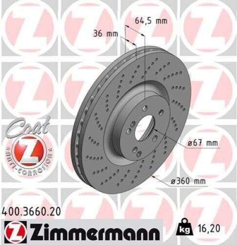 2x Bremsscheibe Zimmermann 360x36 Mercedes Benz SLC S-Klasse E-Klasse W212 C-Klasse C63 AMG 400.3660.20 400.3625.20