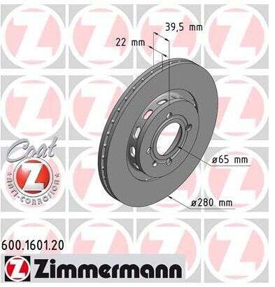 2x VW Golf GTI G60 Bremsscheibe Zimmermann 280x22 Corrado Seat Cordoba Syncro 600.1601.20
