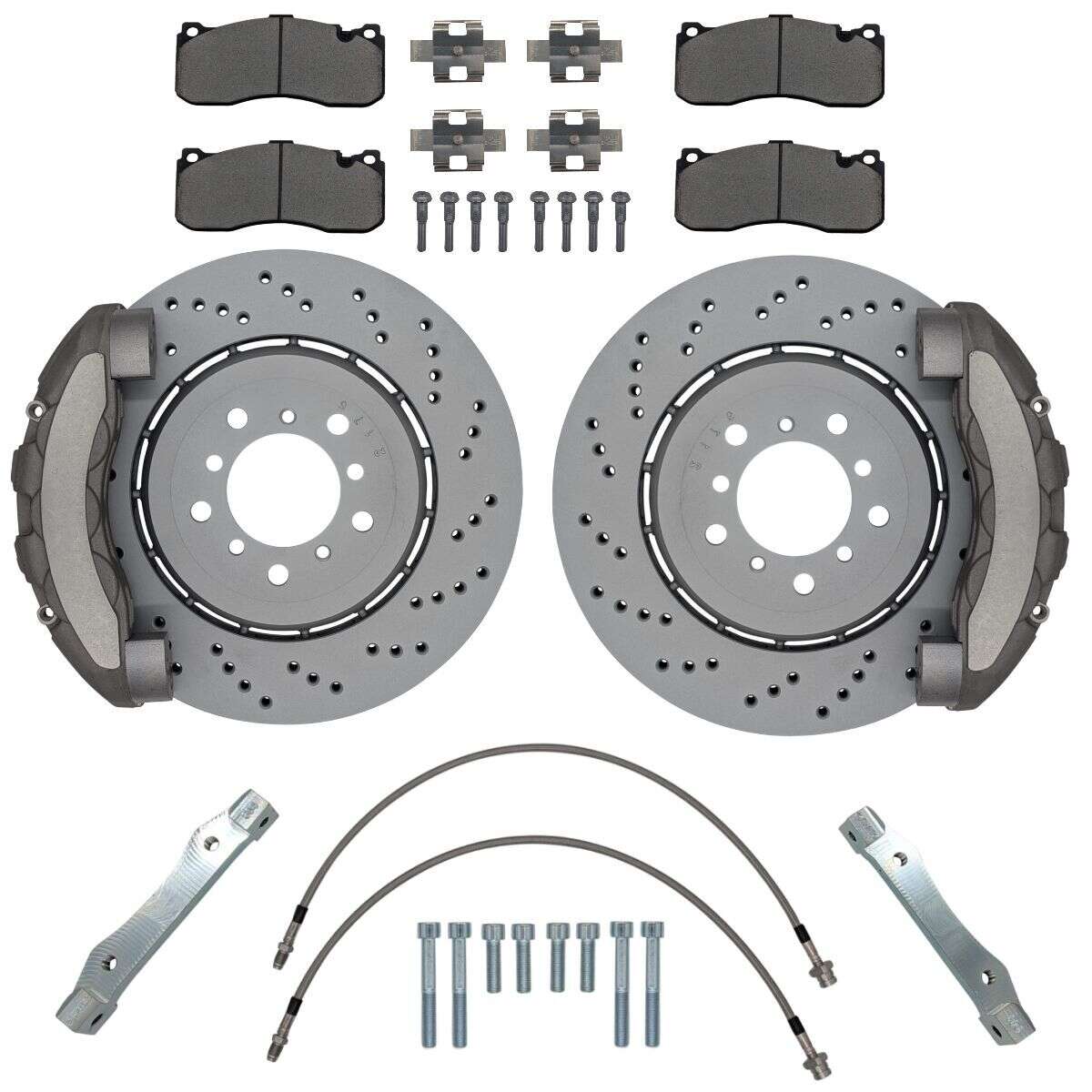 Großes Bremsanlagen KIT Vorderachse BMW E46 M3 BMW Performance 135i 6-Kolben Bremsanlage 345x28mm Bremsscheibe - Farbe Bremssattel: Blank ohne Farbe