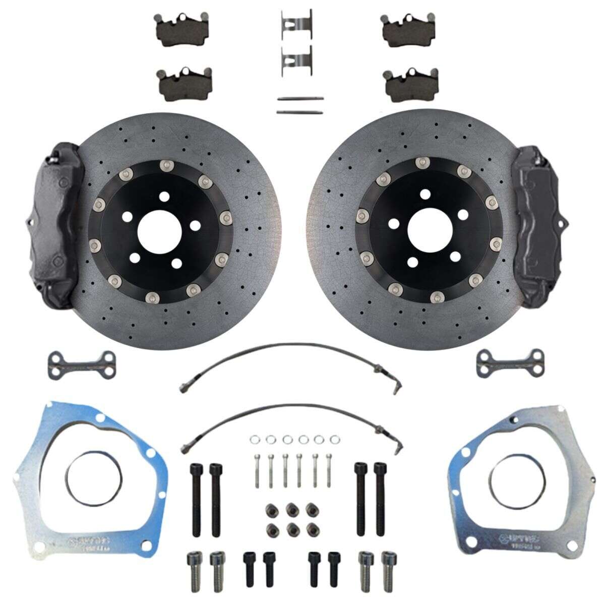 Großes Bremsanlagen KIT Hinterachse Golf 5 6 Audi A1 A3 Porsche Cayenne 4-Kolben Sattel VW Golf 5R 6R Handbremssattel 355x22 Keramik Bremsscheibe - Farbe Bremssattel: Blank ohne Farbe