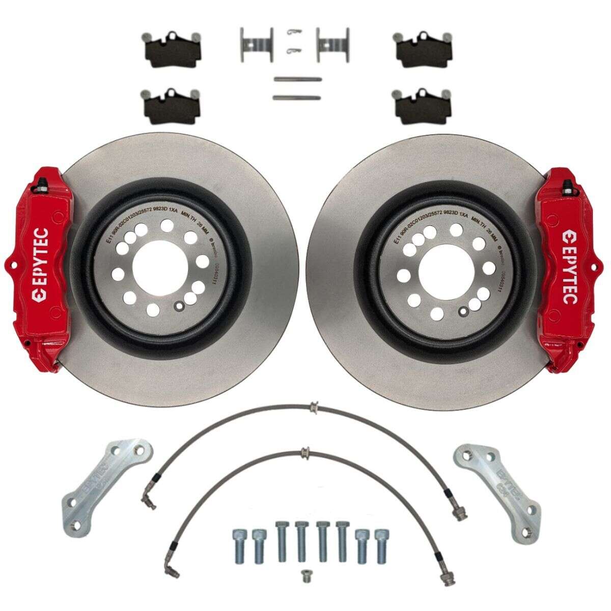 VW Golf 3 Corrado Passat 35i VR6 Bremssatteladapter 390x36mm Bremsscheibe 4-Kolben Porsche Cayenne Bremsanlage - Farbe Bremssattel: Rot mit Epytec Logo