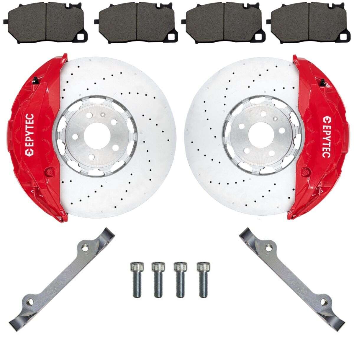 Grand kit de freinage Audi RS6 RS7 C8 Adaptateur détrier de frein Disque de frein 420x406mm Étrier de frein Akebono 10 pistons - Couleur de létrier de frein : Rouge avec logo Epytec