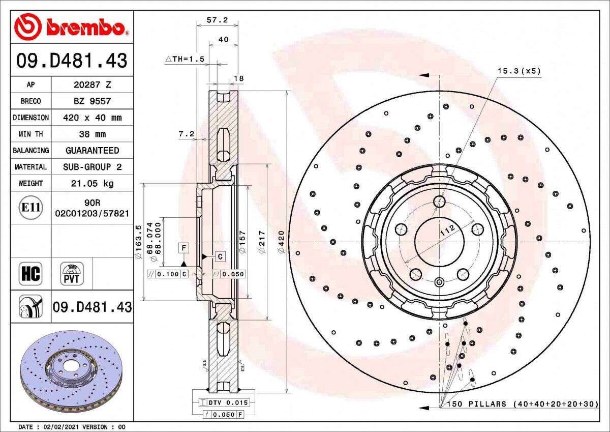 2x Brake disc Brembo two-piece Audi RS6 RS7  Sportback 420x40mm 09.D481.43 2x Brake disc Brembo two-piece Audi RS6 RS7  Sportback 420x40mm 09.D481.43