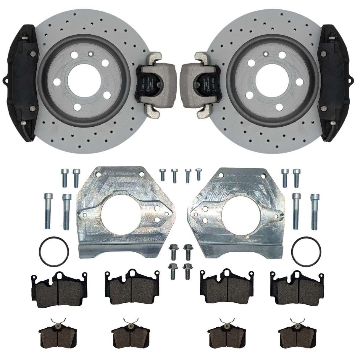 Large brake system KIT rear axle VW T3 Bus Porsche brake caliper handbrake caliper and handbrake cable from Golf 4 R32 - Colour brake caliper: blank without colour