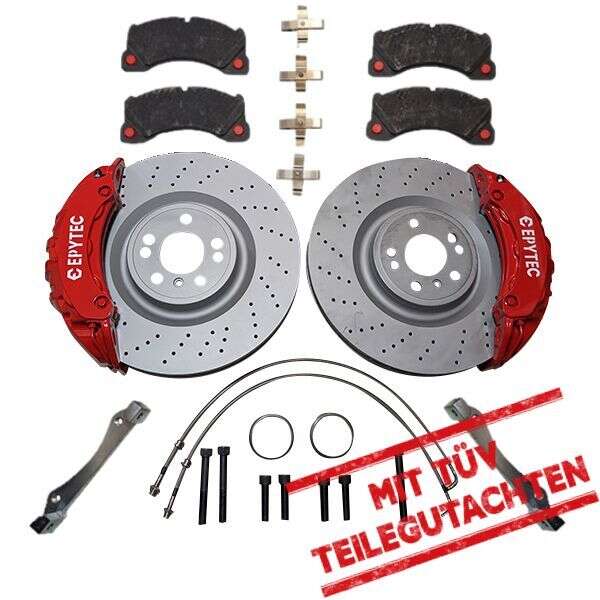 Großes Bremsanlagen KIT VW Golf 7 8 Seat Leon Audi A3 Cupra Leon Skoda Porsche Panamera Bremssattel 375x36mm Bremsscheibe mit Teilegutachten - Farbe Bremssattel: Rot mit Epytec Logo