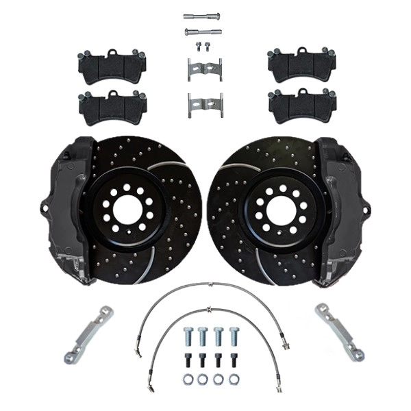 Großes Bremsanlagen KIT VW Corrado Golf 2 3 Passat VR6 ZR18 Bremssatteladapter 334x32mm Bremsscheibe - Farbe Bremssattel: Blank ohne Farbe