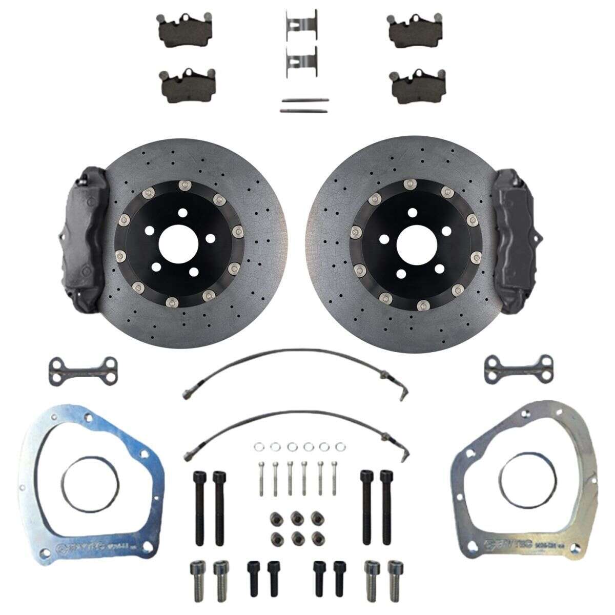 Grand KIT de système de freinage arrière Golf 8 Audi A3 Seat Leon Étrier Porsche Cayenne 4 pistons VW Golf 5R 6R Étrier de frein à main Disque de frein céramique 355x22 - Couleur de létrier : Brut sans peinture