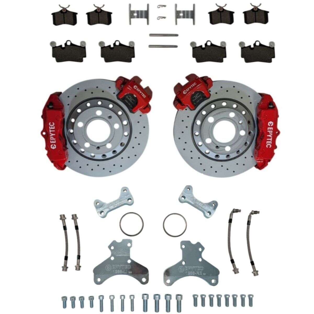 Großes Bremsanlagen KIT Hinterachse VW Polo WRC Audi A1 A2 Seat Ibiza Porsche Cayenne 4-Kolben Sattel VW Golf 4R Handbremssattel 310x22 Bremsscheibe - Farbe Bremssattel: Rot mit Epytec Logo